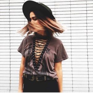 LF gray lace up shirt