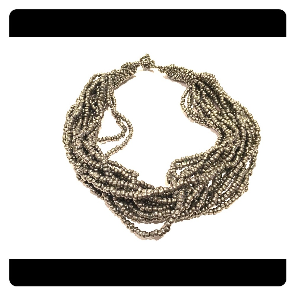Pewter multi-strand beaded necklace