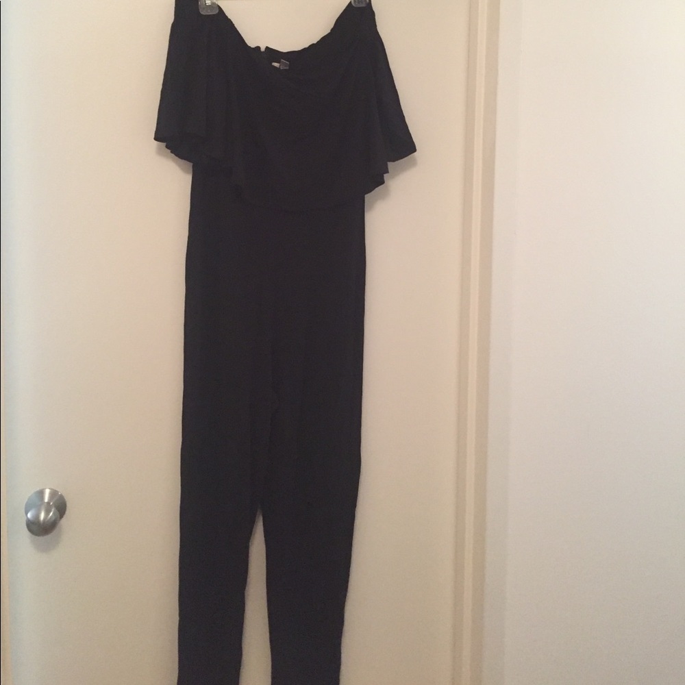 Black off the shoulder cotton jumpsuit
