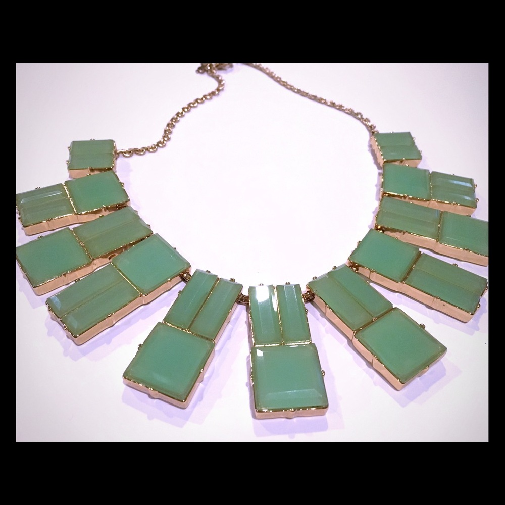 Kate Spade green modern glass and gold necklace