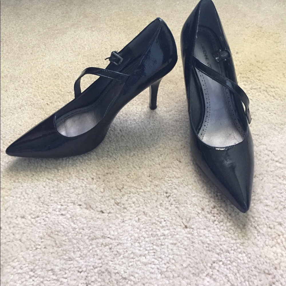 Black patent leather heels