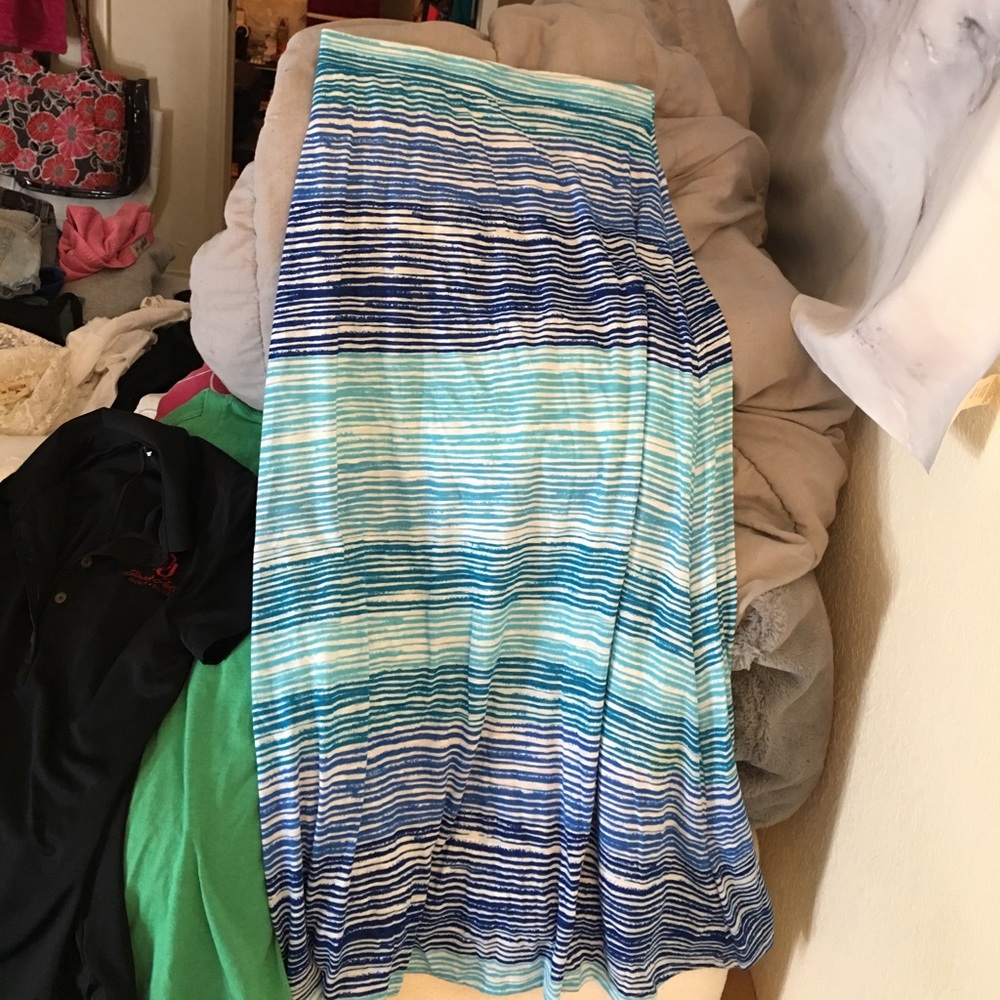 Blue ombré striped maxi skirt