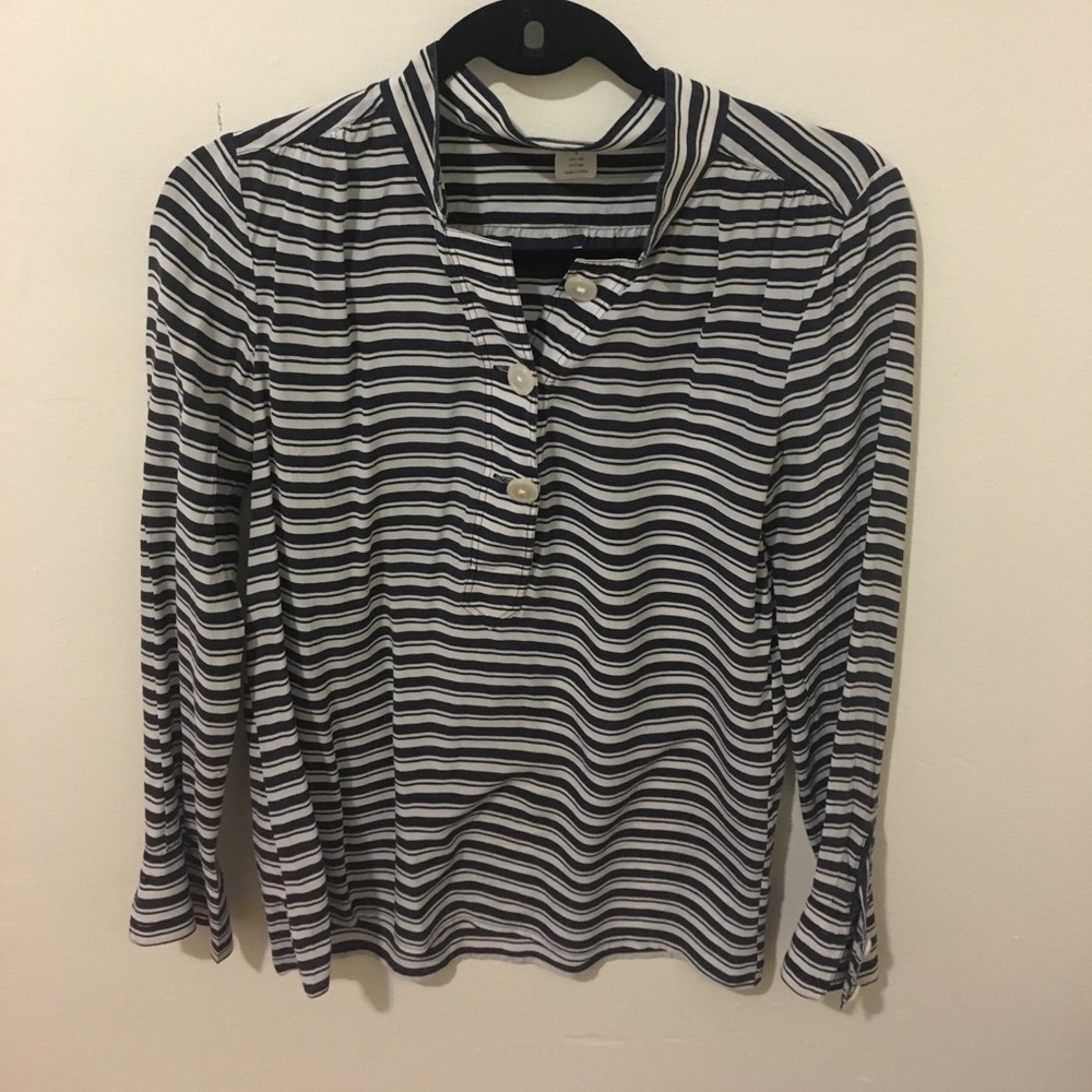Silk navy blue and white striped blouse