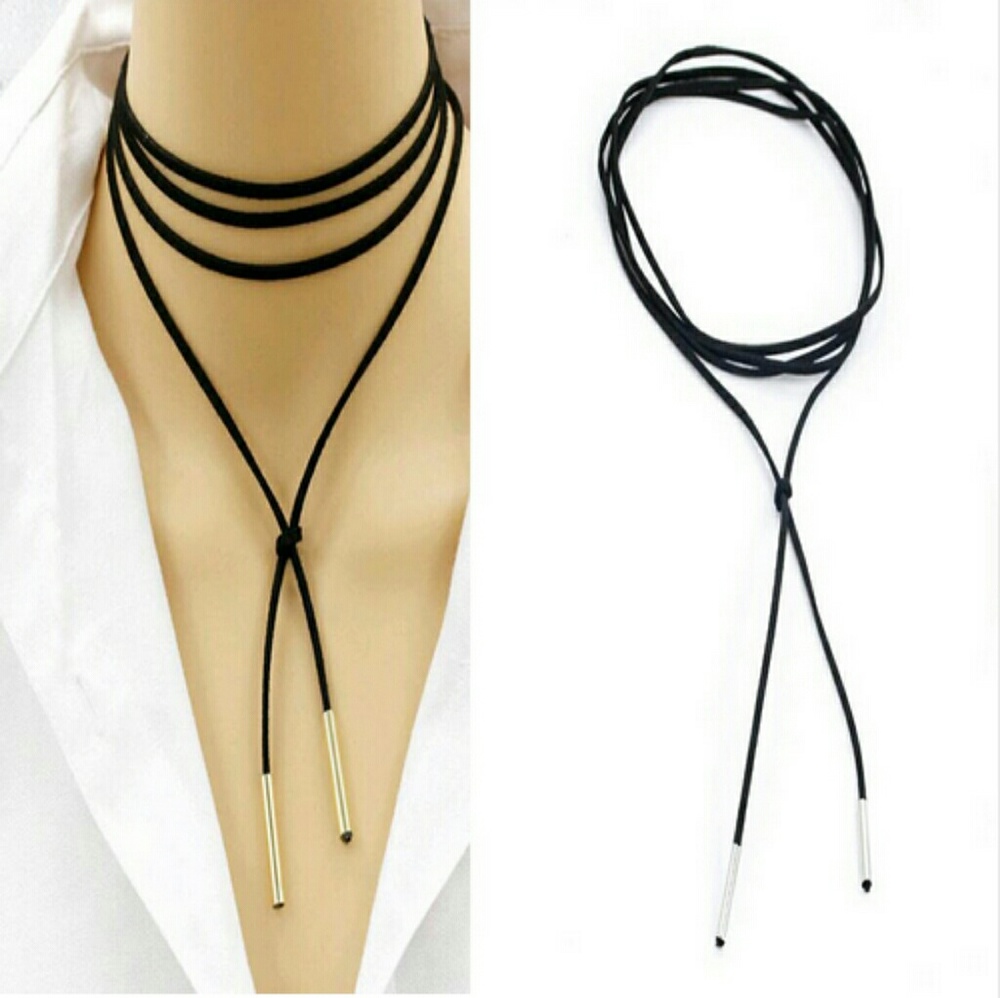 Black Vegan Wrap Choker Necklace Silver & Gold - Picture 1 of 8