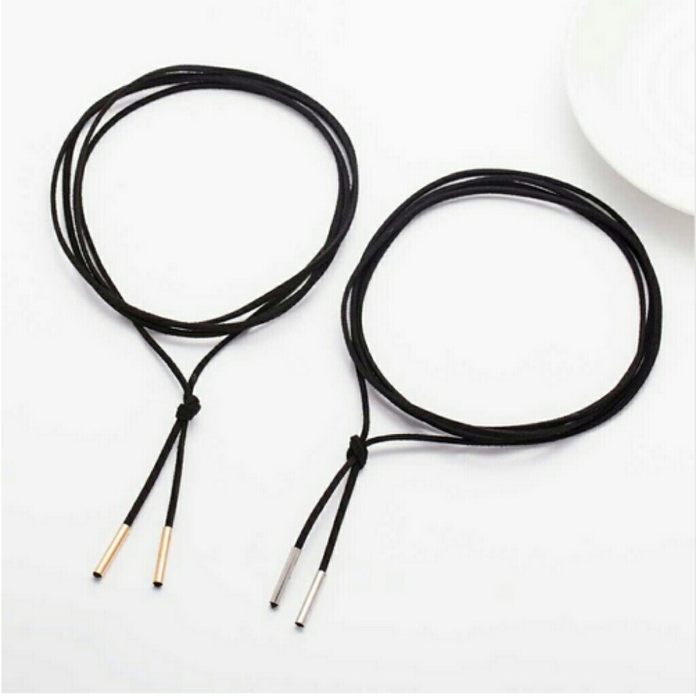 Black Vegan Wrap Choker Necklace Silver & Gold - Picture 3 of 8