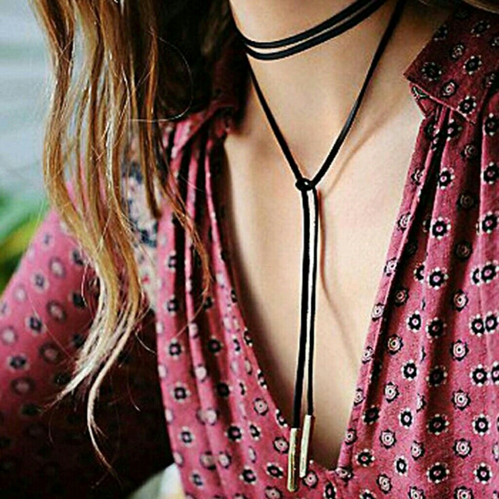 Black Vegan Wrap Choker Necklace Silver & Gold - Picture 4 of 8