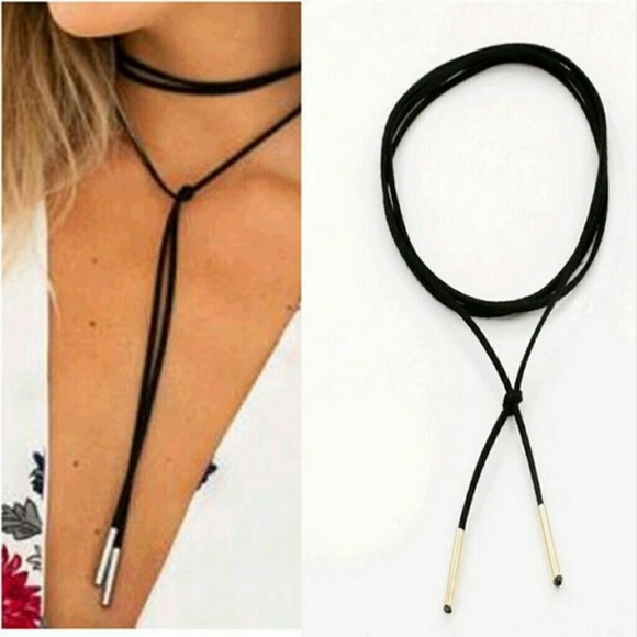 Black Vegan Wrap Choker Necklace Silver & Gold - Picture 2 of 8