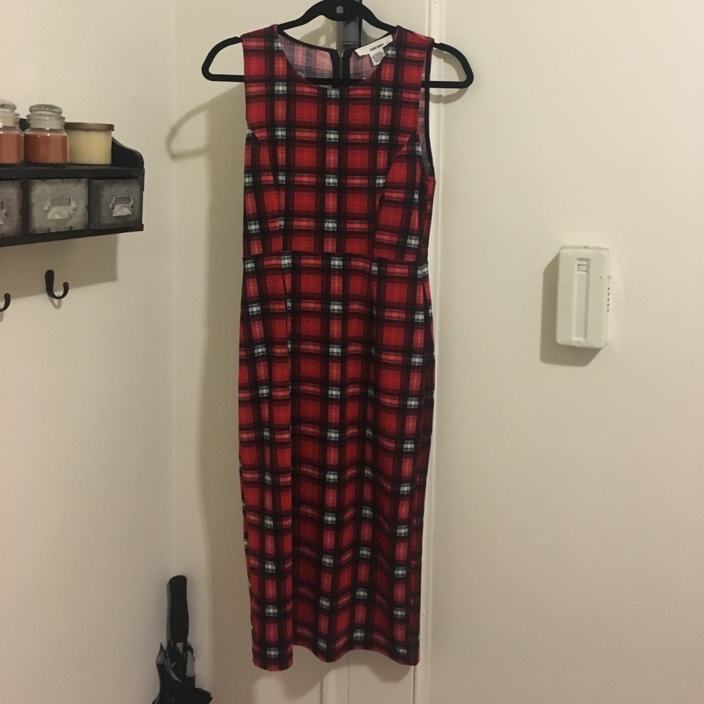 NWT midi body con plaid dress