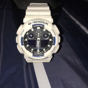 White G-Shock w/blue face accents