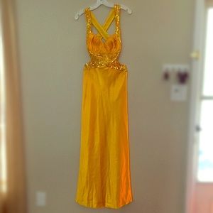Backless Golden prom dress with beading