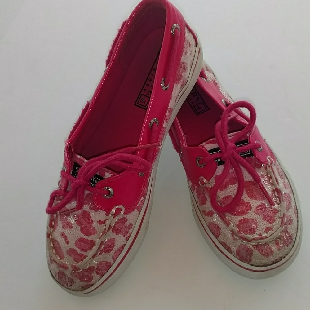 Kids Sperry Topsiders pink with sequins