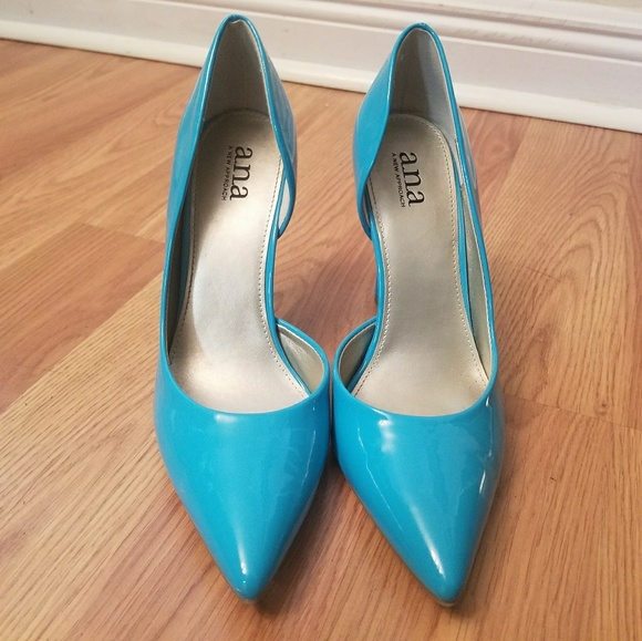 teal patent leather pumps