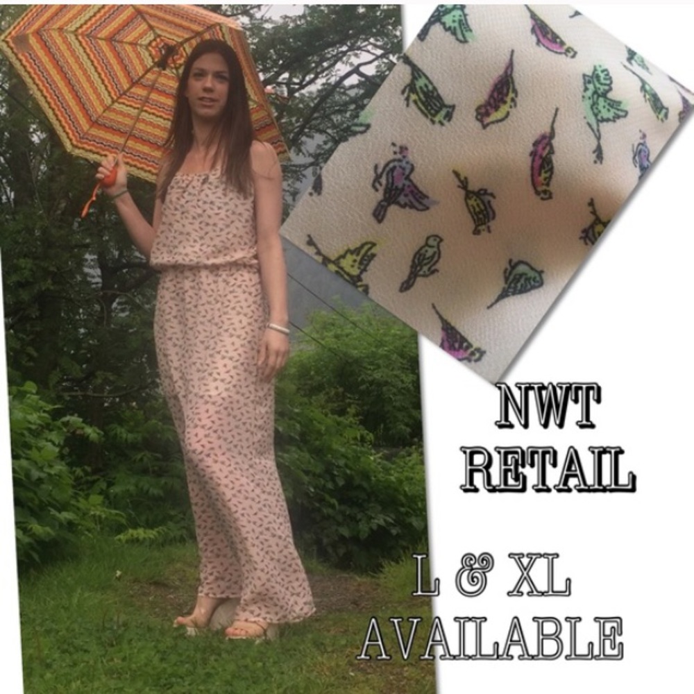 ⤵️Brand New Bird Print Popover Maxi Dress L or XL