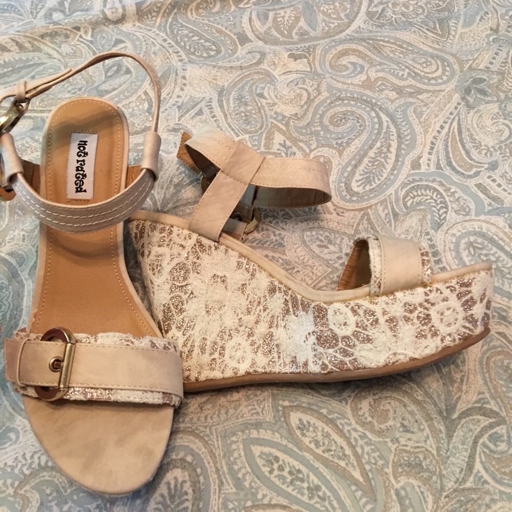 Not Rated Cream lace wedges