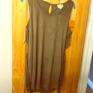 Suede, green, L.A. Hearts dress w/ side fringe