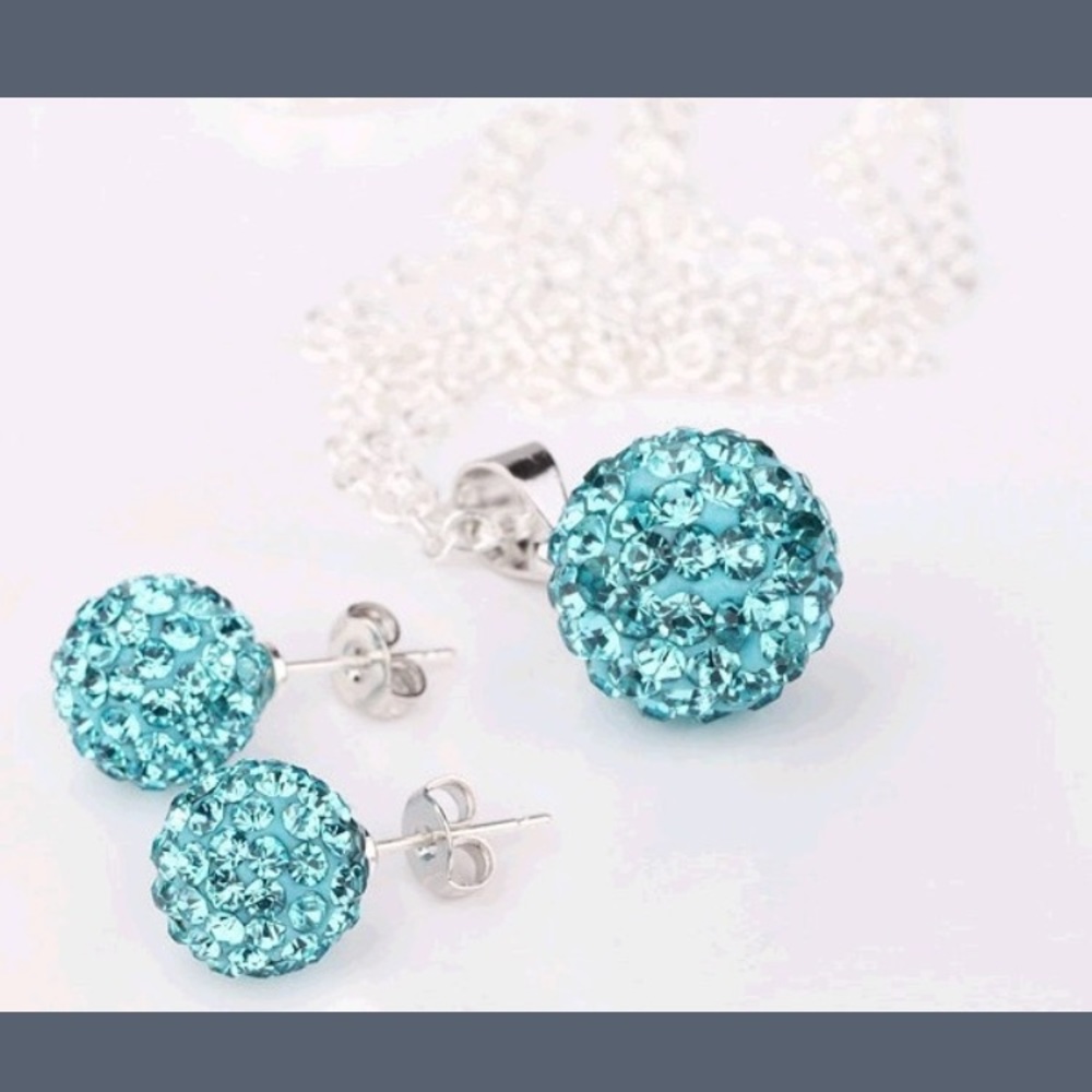Pave Crystal Ball Pendant Earrings 925 Chain