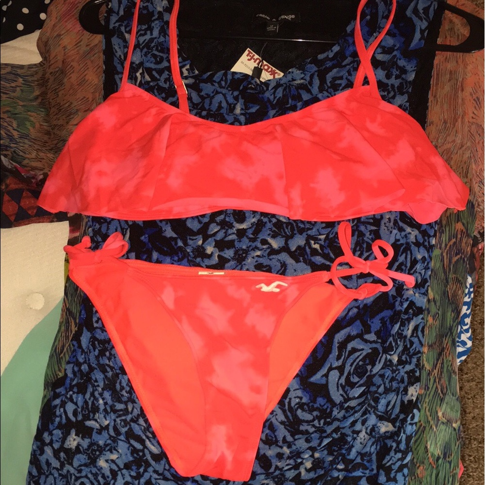 Hollister coral tie dye bikini