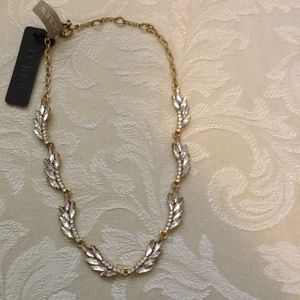J. Crew gold crystal feather necklace