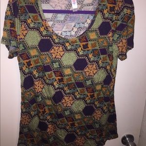 LuLaRoe Medium Classic T. Purple gold and green