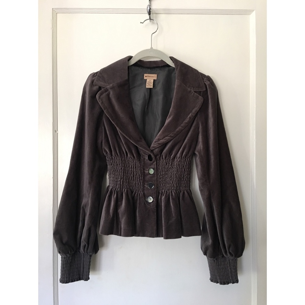 Anthropologie Gray Velvet Rouched Jacket >> Size 6