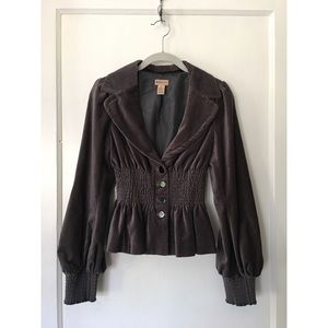 Anthropologie Gray Velvet Rouched Jacket >> Size 6