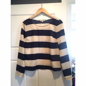 Blue and cream long sleeve blouse - size S