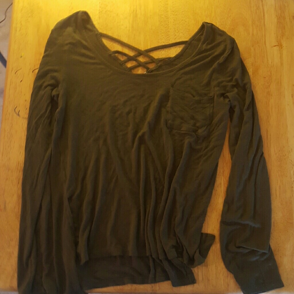 Olive green long sleeve with criss cross back
