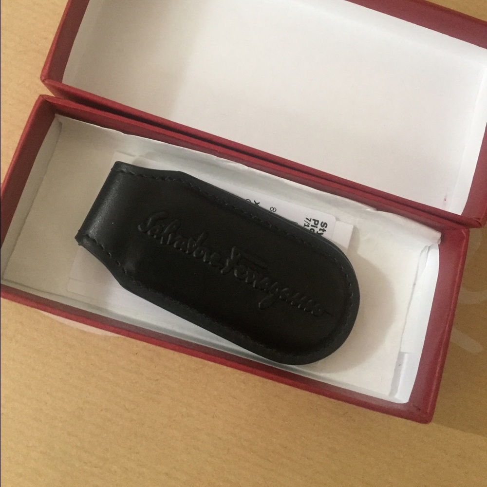 Salvatore Ferragamo Black Leather Money Clip