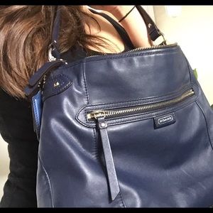 Coach navy blue leather shoulder bag hobo purse