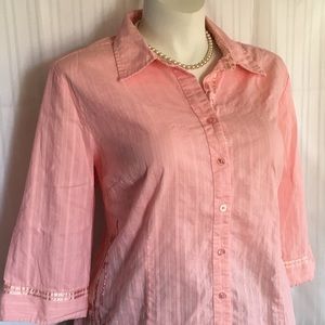 EUC Pink cherry blossom embroidered dress shirt