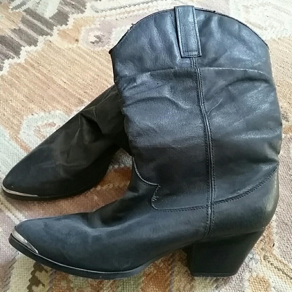 Vegan vintage black leather cowboy boots