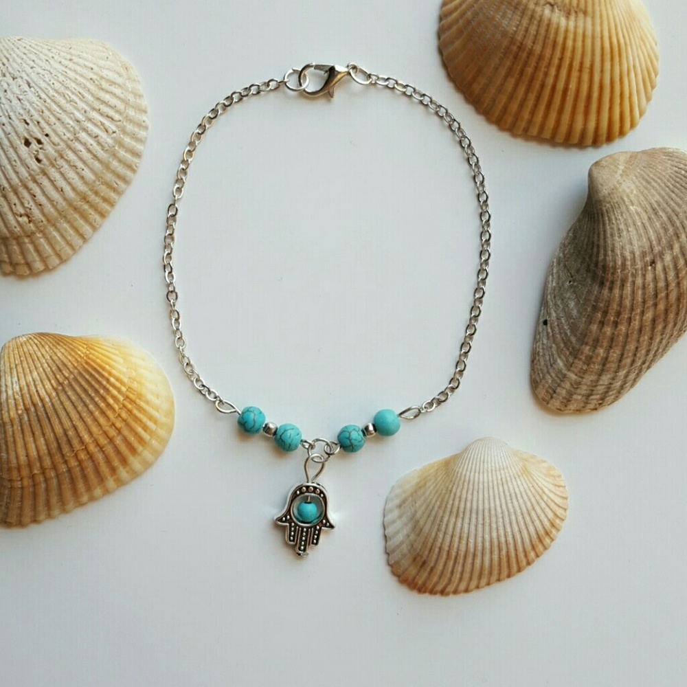 Silver and turquoise anklet