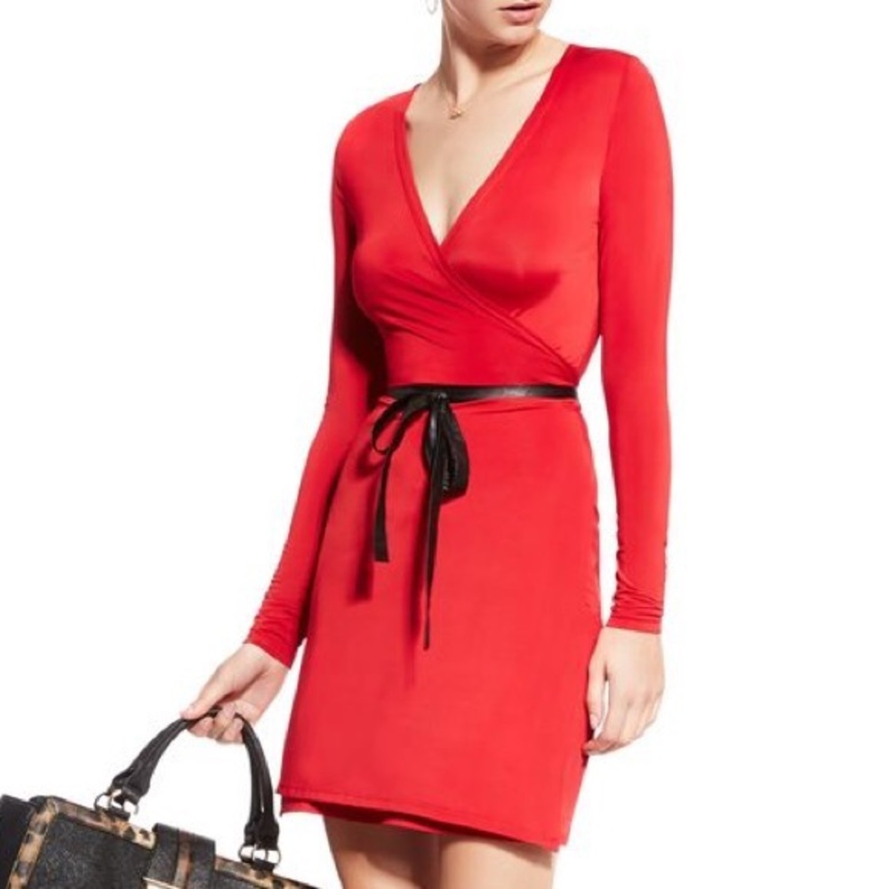 Just Fab red wrap dress with leather like tie