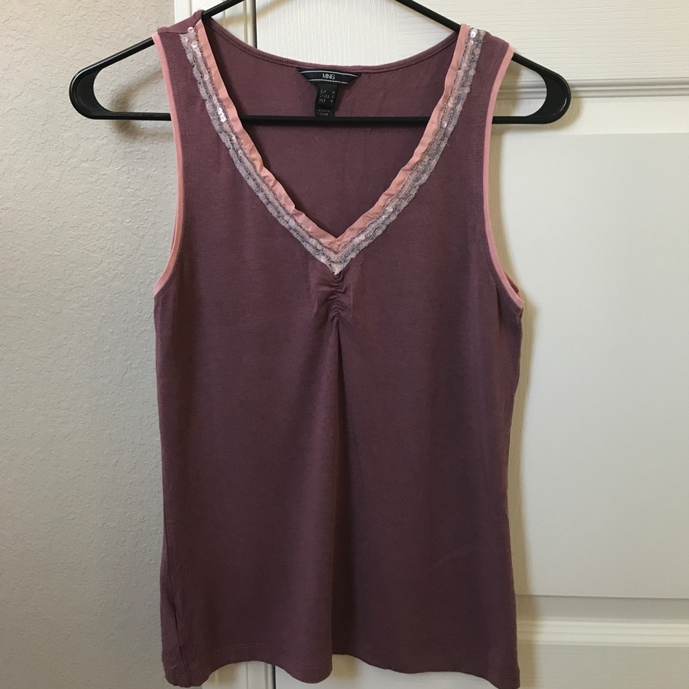 Mango V-Neck Top with Beaded Neck Detail