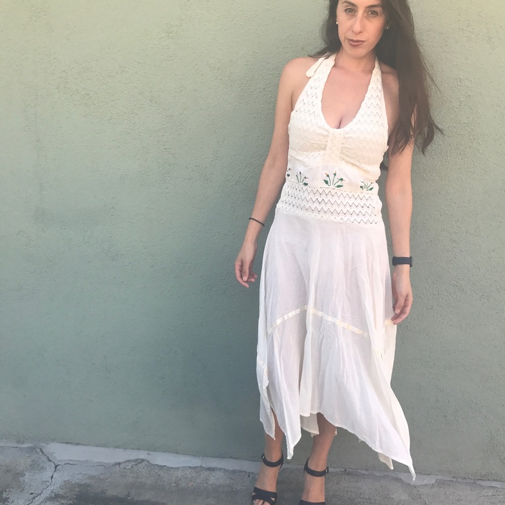 Embroidered Mexican Flower Halter Dress Size Small