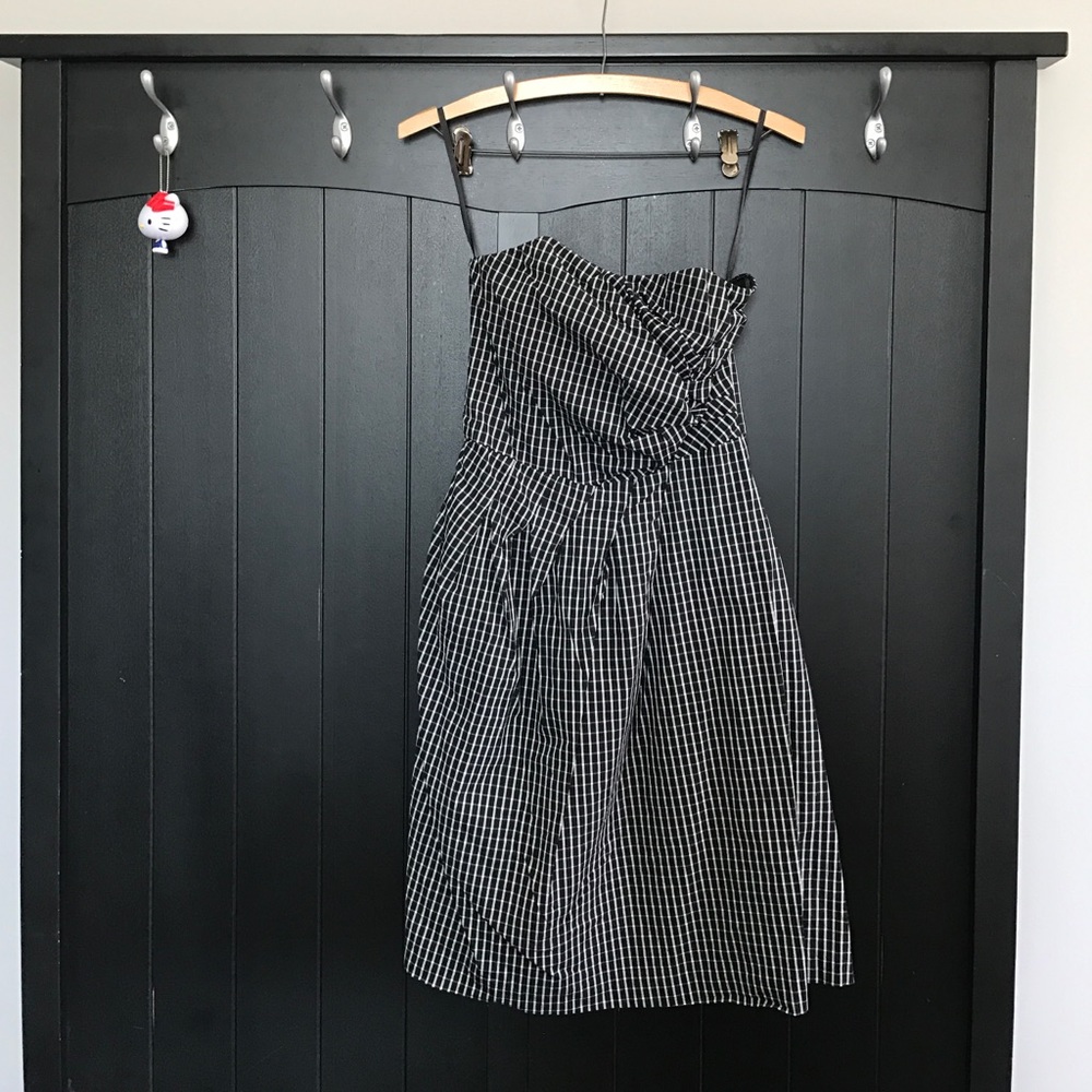 Strapless plaid cocktail dress