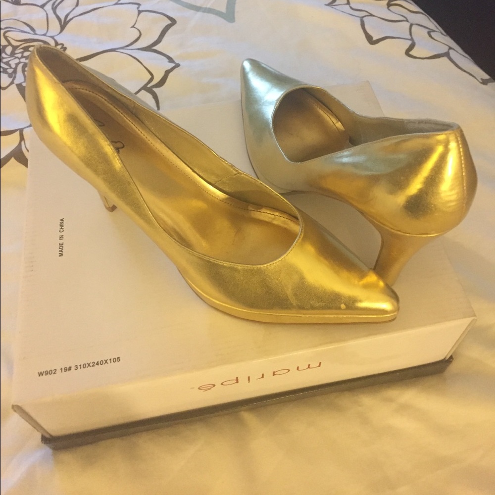 Gold heels.