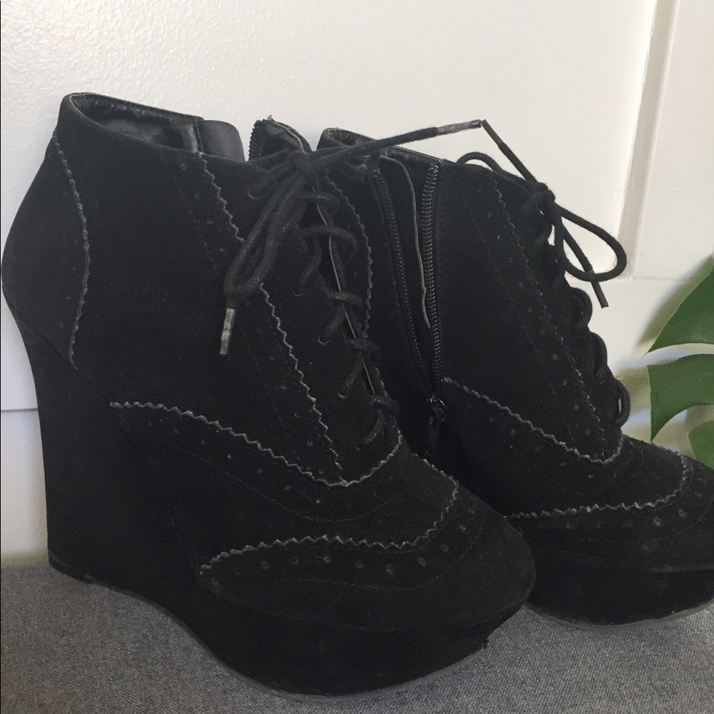 Black suede wedge ankle booties