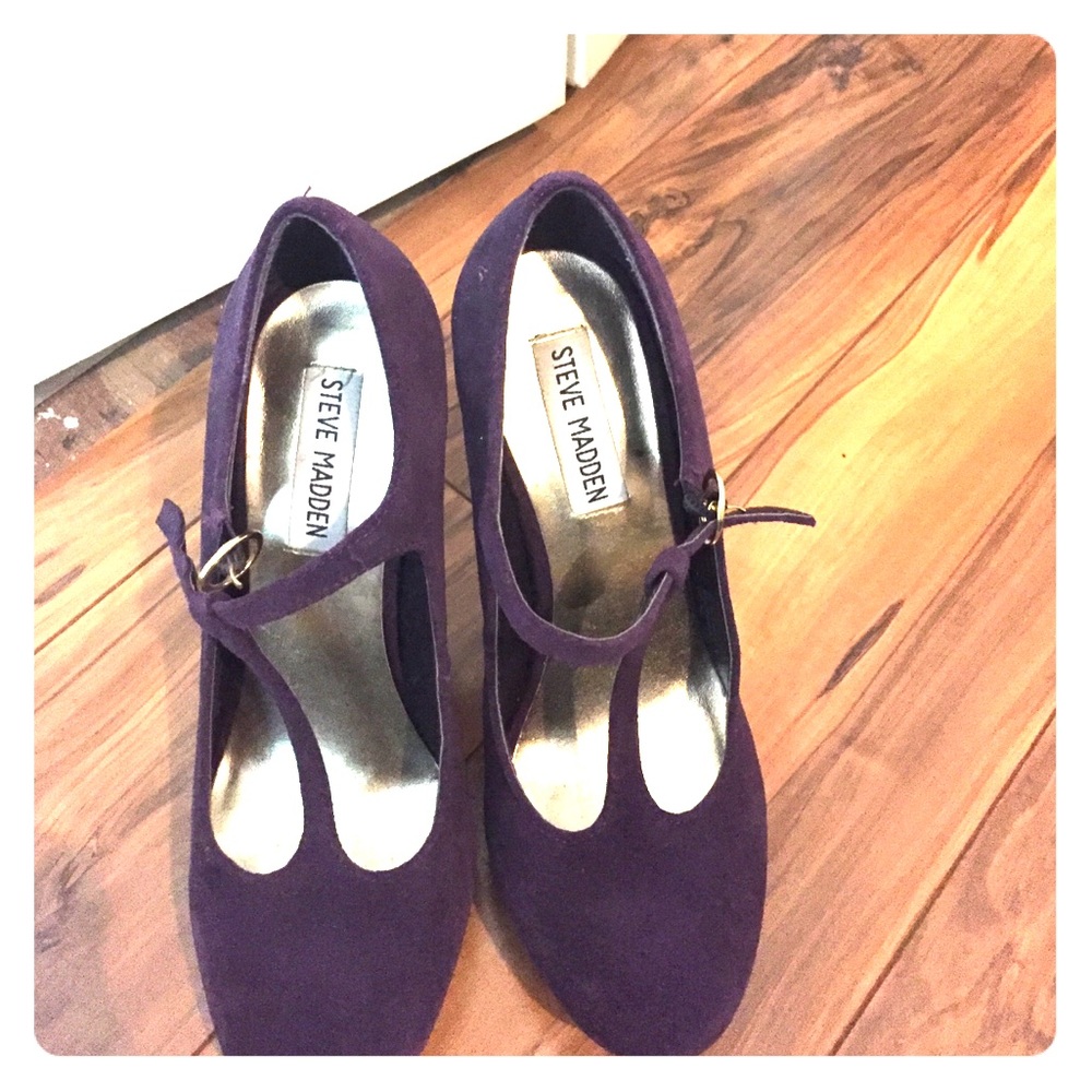 Steve Madden swede purple T strap heels