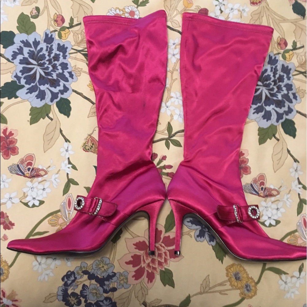 Pink Satin High Heel Boots!!👢
