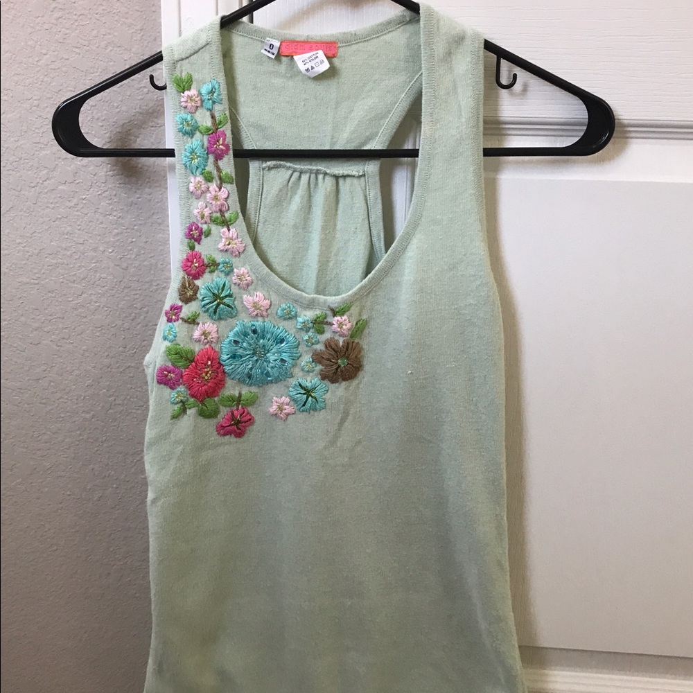 Mint Tank with Embroidered Floral Detail