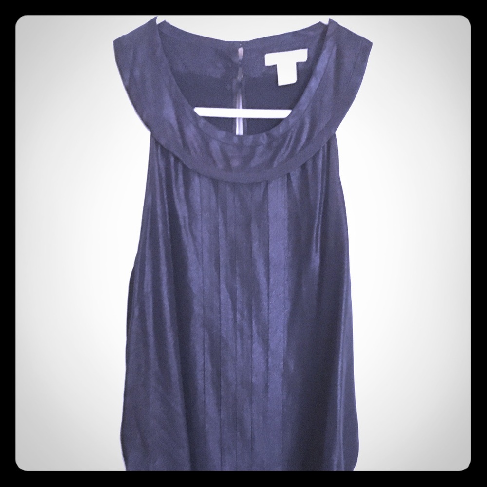 J. Crew Pleated Silk Navy Glitter Sleeveless Top