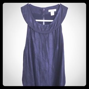 J. Crew Pleated Silk Navy Glitter Sleeveless Top