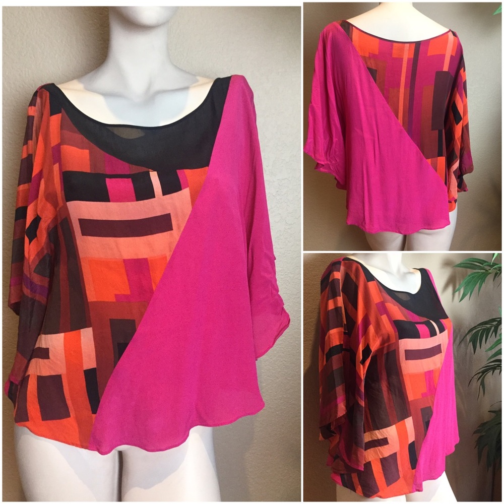 Bebe Kimono Style Multicolor Silk Top XS/S