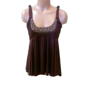 Hazel Wine & Gold Flowy Ruched Top Medium