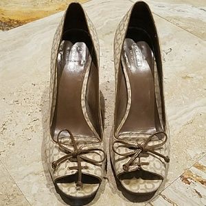 Coach peep toe chunk heel