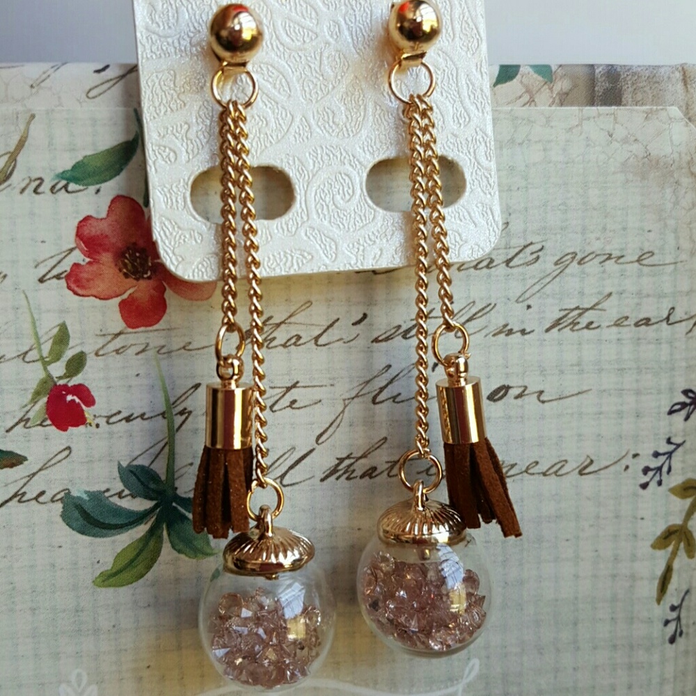 Earrings with tassel and filled globes