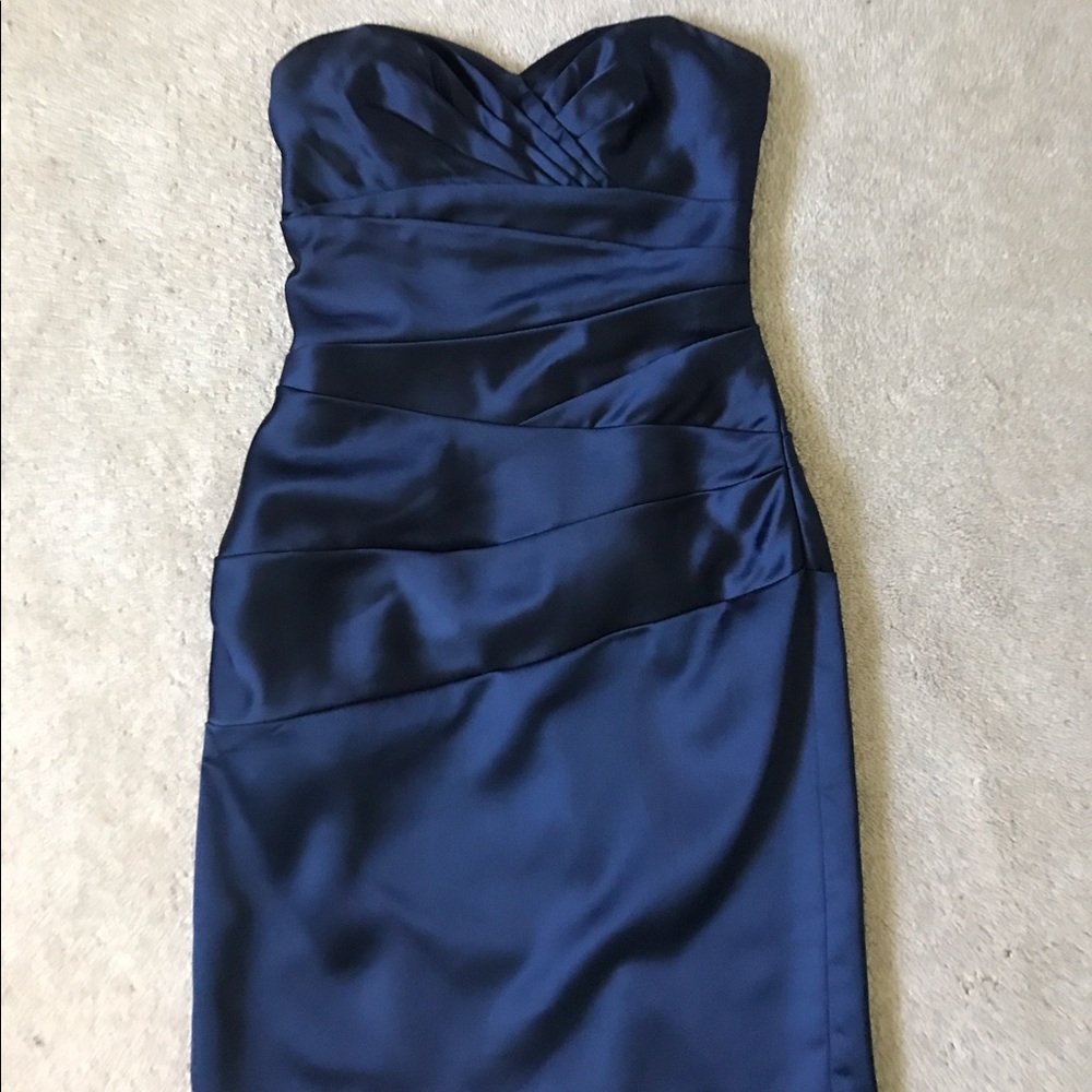 David's Bridal navy bridesmaid dress