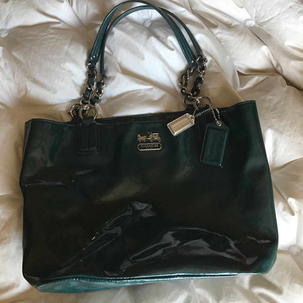 Authentic Coach emerald green patent tote bag