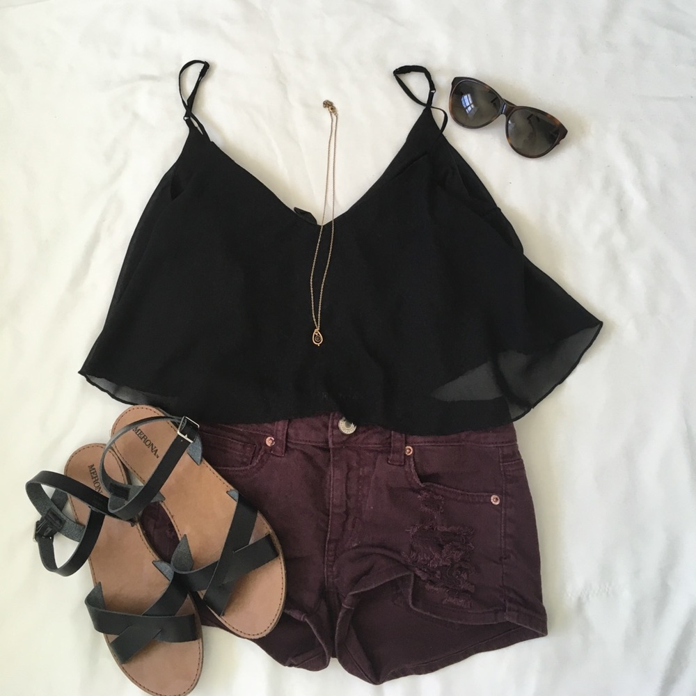 Black Flowy Crop Top